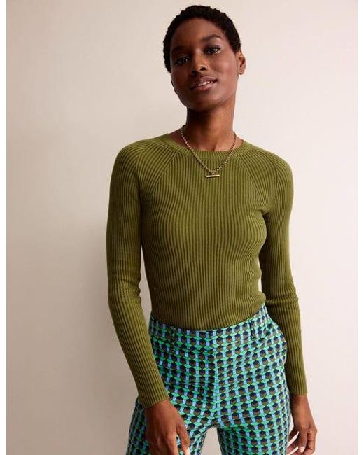 Boden Green Ribbed Cotton Jumper