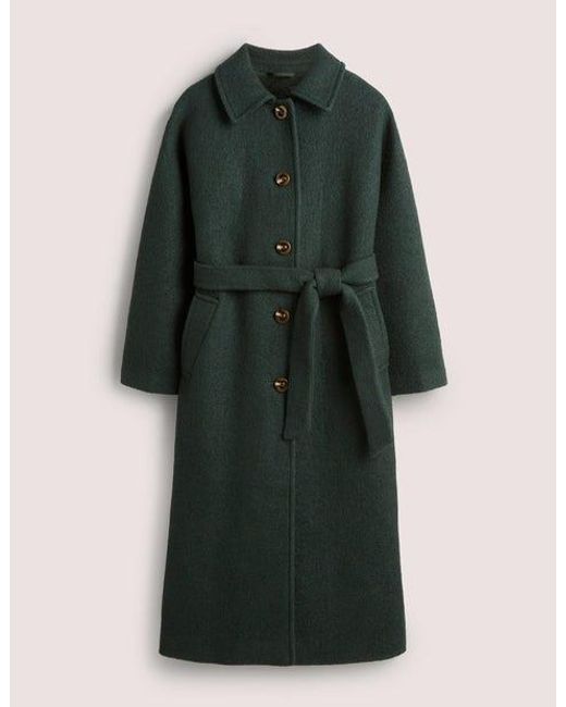 Boden Green Belted Textured Wool Maxi Coat