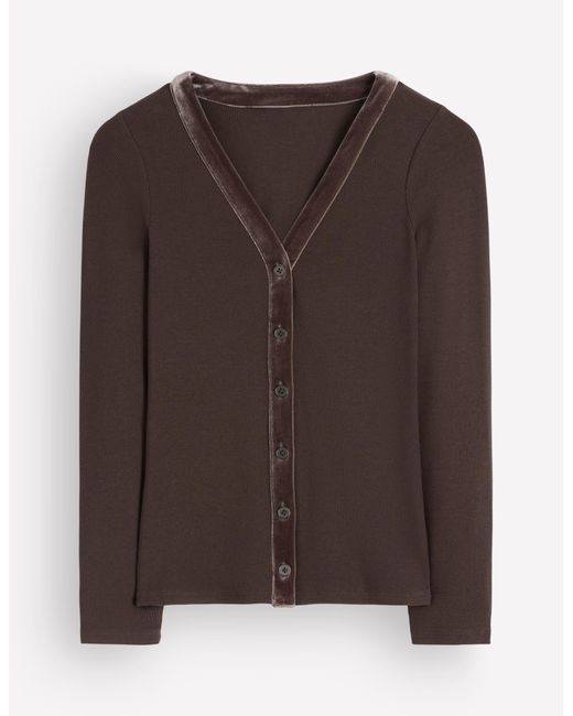 Boden Blue Velvet Trimmed V-Neck Top