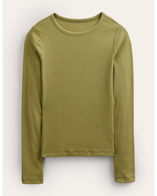Boden Cotton Ribbed Long Sleeve Top in Green Lyst