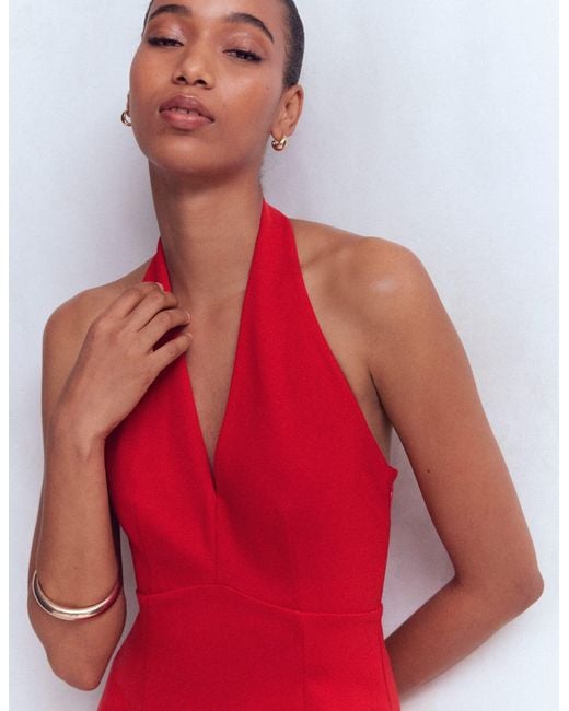 Boden Red Halter Neck Empire Maxi Dress