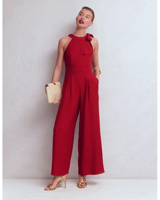 Boden Red Tie Halter Neck Jumpsuit