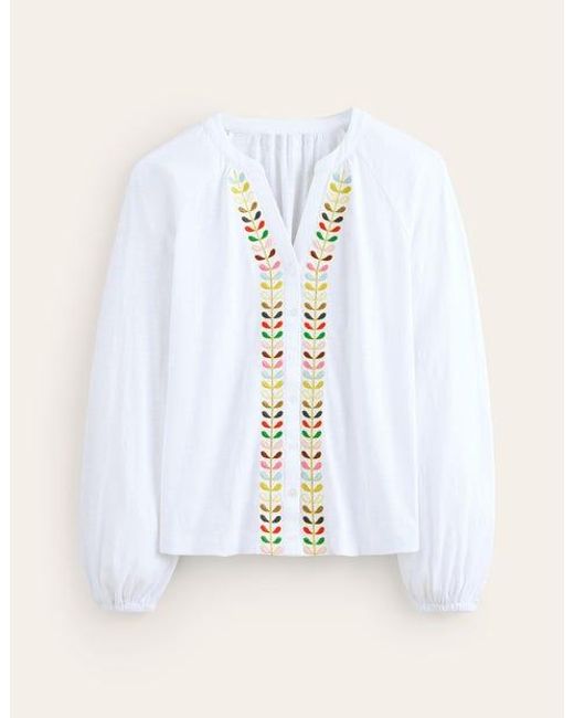 Boden White Embroidered Detail Top