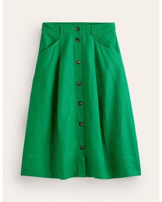 Boden Green Petra Linen Midi Skirt