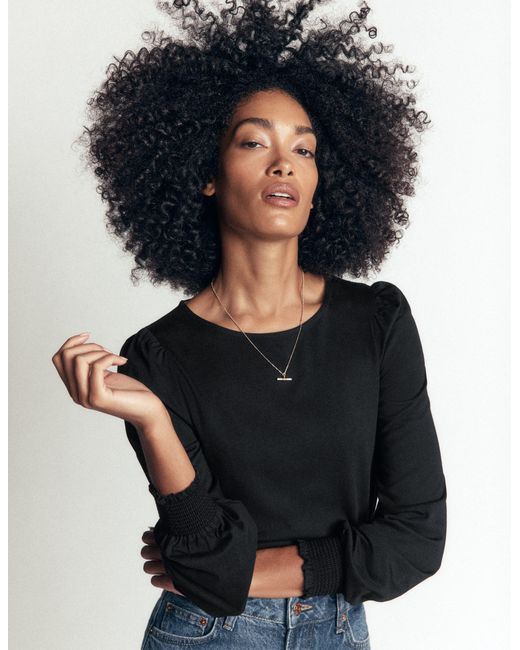 Boden Black Smocked Cuff Supersoft Top