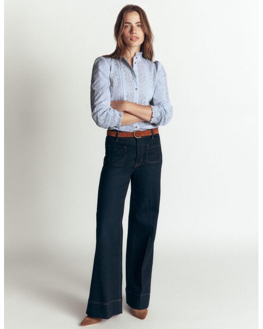 Boden Blue Cotton Broderie Top