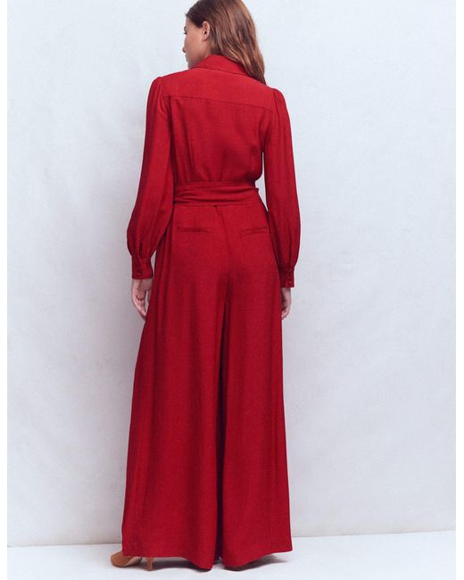 Boden Red Button Up Palazzo Jumpsuit