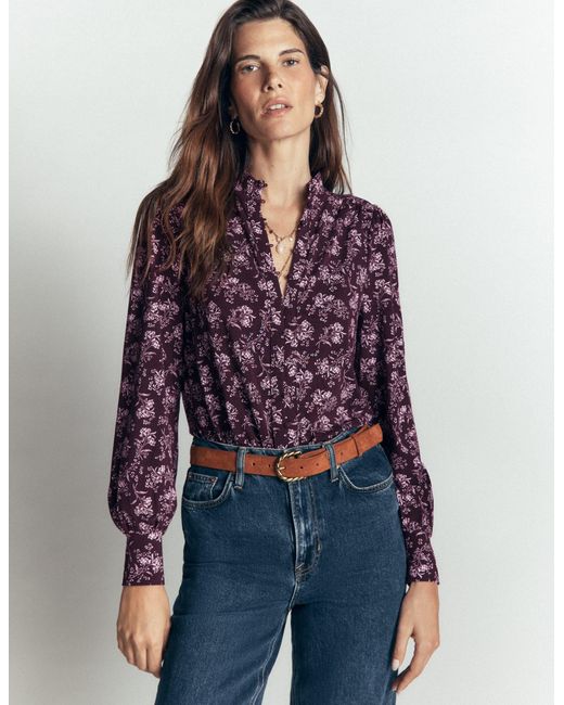 Boden Green Isla Funnel Neck Button Blouse