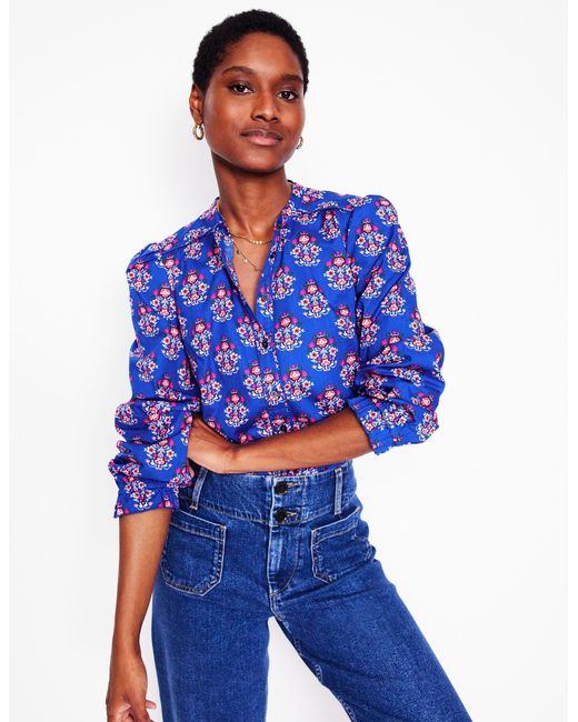 Boden Blue Arabella Cotton Blouse Bright, Wildflower Stamp