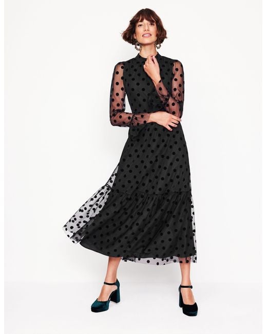Boden Black High Neck Tulle Tea Dress