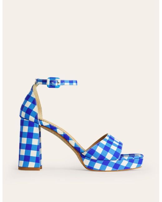Boden Heeled Platform Sandalsblue And Gingham