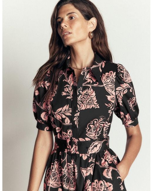 Boden White Belted Cotton Midi Dress