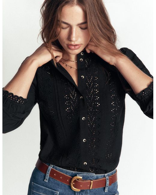 Boden Blue Cotton Broderie Top
