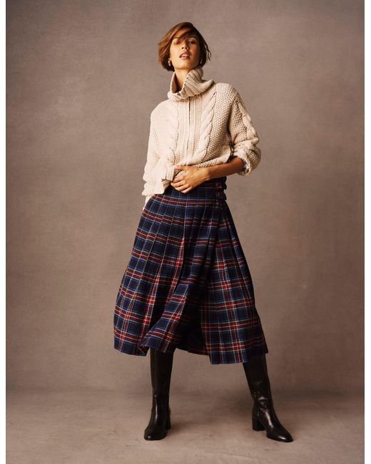 Boden Blue Josephine Wool Kilt Skirt- And Check