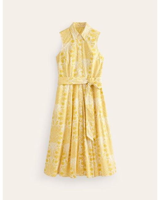 Boden Yellow Amy Sleeveless Shirt Dress Passionfruit, Gardenia Swirl