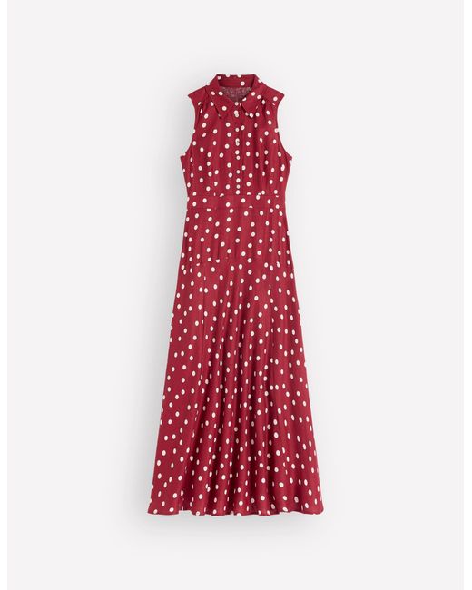 Boden Red Erma Drop Waist Linen Dress