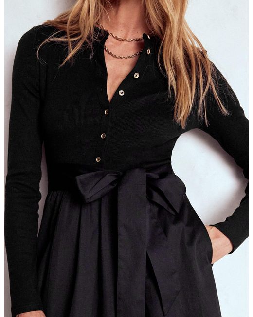 Boden Black Kleid Aus Rippstrick-Mix Mit Knopfleiste