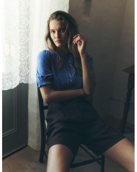 Boden Blue Eda Ruffle Front Shirt