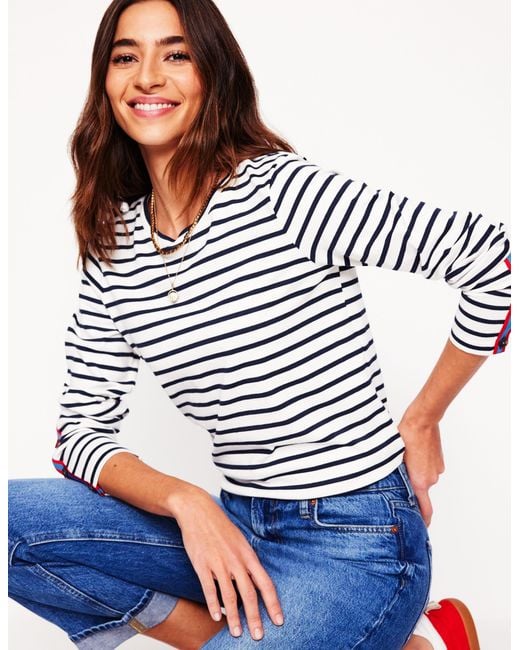 Boden Blue Button Cuff Mariner Breton-Ivory, French Stripe