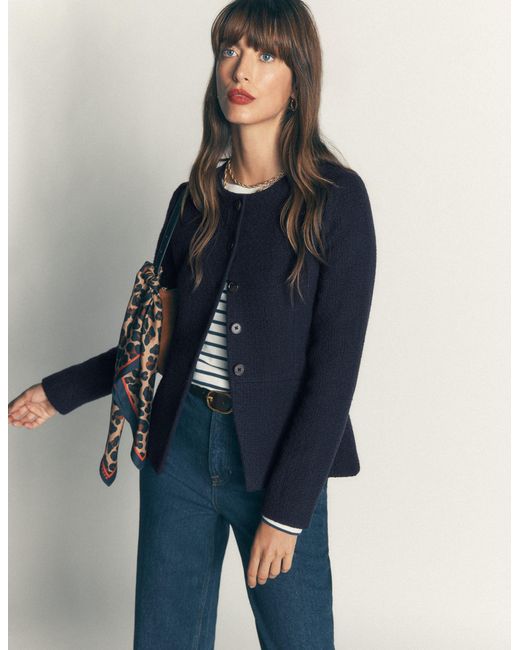 Boden Blue Collarless Tailored Blazer