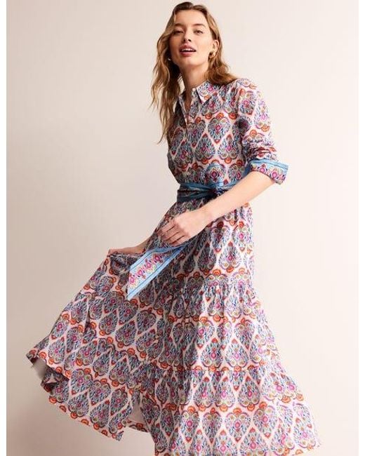 Boden Flo Cotton Midi Shirt Dress Air Blue, Flora Stamp in Pink | Lyst