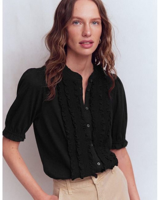 Boden Black Eda Ruffle Front Shirt