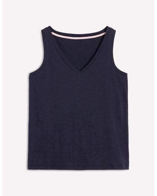 Boden Blue Regular V Neck Slub Tank