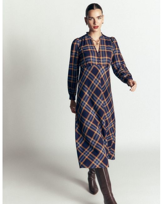 Boden Blue Cassie Checked Tea Dress