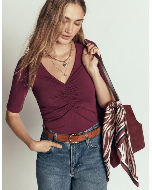 Boden Purple Tia Ruched V-Neck Top