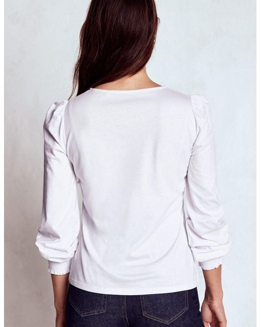 Boden White Smocked Cuff Supersoft Top