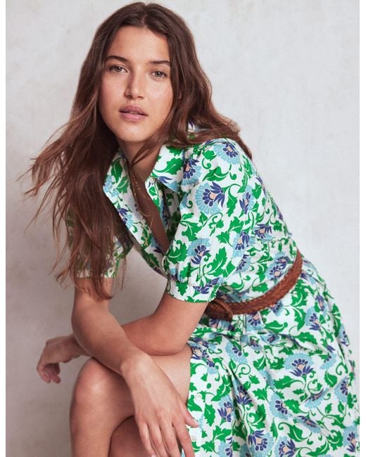 Boden Green Alexa Maxi Shirt Dress Rich Emerald, Ornate Vine