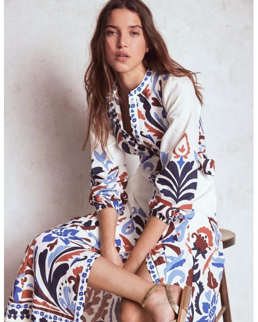 Boden Mae Linen Blend Shirt Dress-Multi, Elaborate Garden in White | Lyst