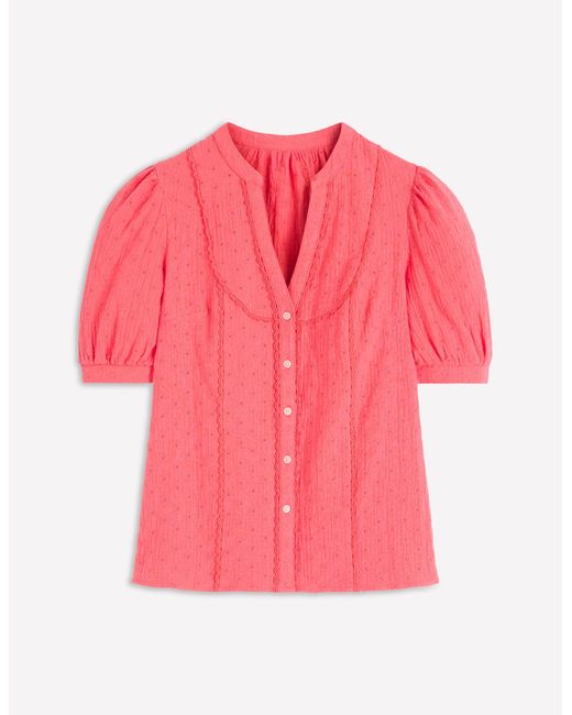 Boden Red Trim Insert Double Cloth Top