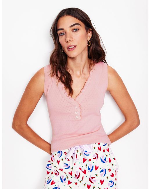 Boden White Jersey Henley Pajama Vest