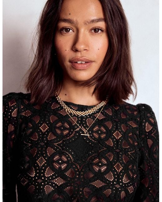 Boden Black Lace Crew Neck Top
