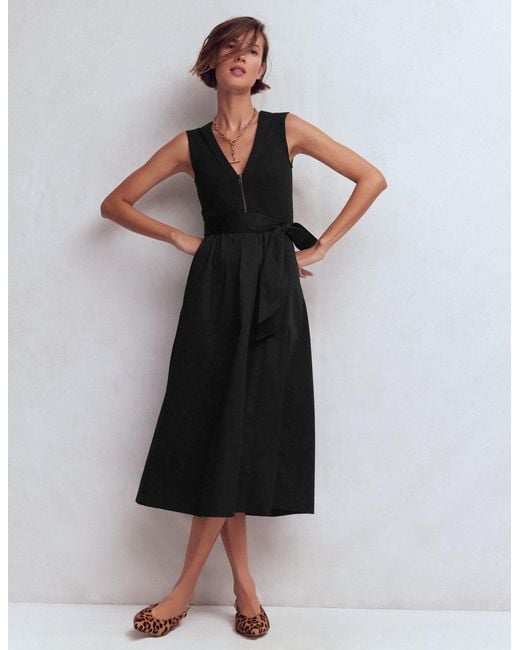 Boden Black Zip-Front Mix Media Dress