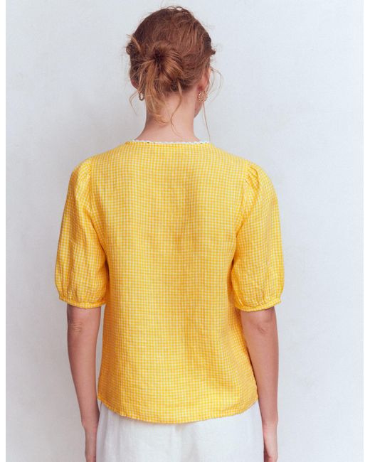 Boden White Leah Short Sleeve Linen Top