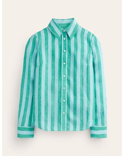 Boden Sienna Linen Shirt Green, Blue Stripe
