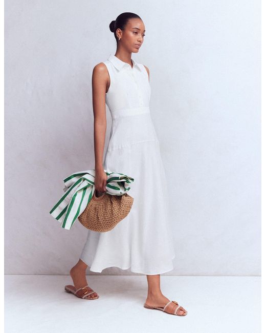 Boden White Erma Drop Waist Linen Dress