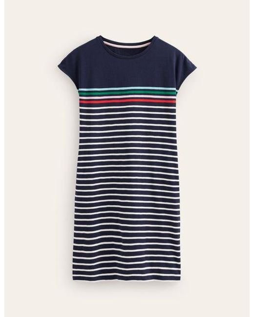 Boden Blue Leah Jersey T-shirt Dress Navy, Ivory Multistripe
