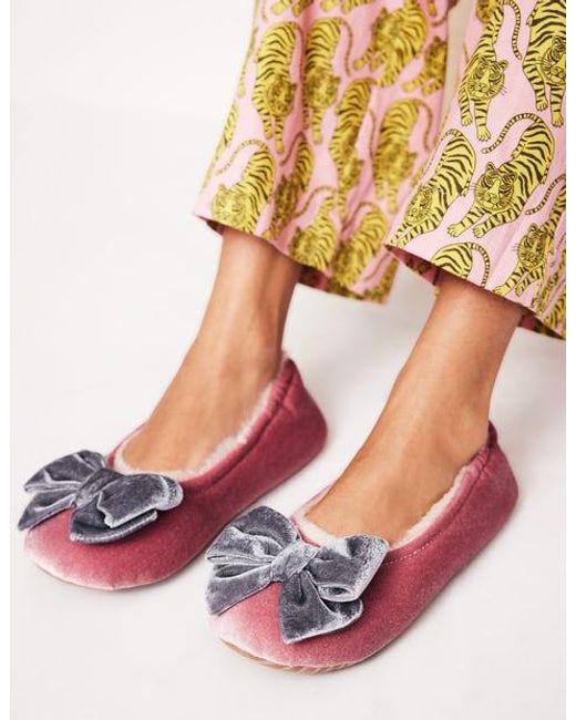 Boden Pink Bow Slippers