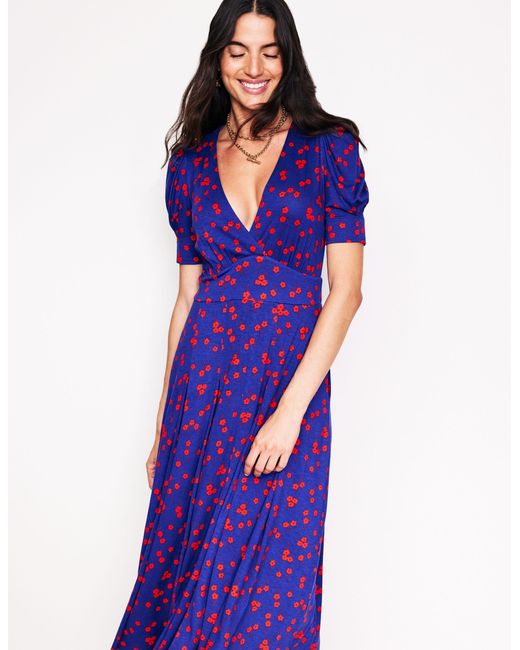 Boden Purple Kristen Pleated Jersey Dress Yarrow, Carnation Vine