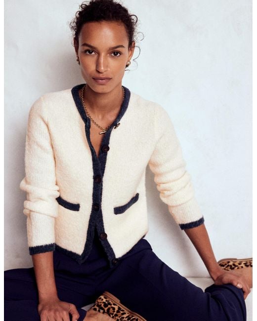 Boden White Holly Boucle Knitted Jacket-Warm Ivory, Boucle