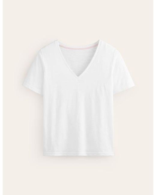 Boden White Regular V-Neck Slub T-Shirt