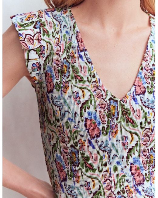 Boden Gray Smocked Jersey Midi Dress