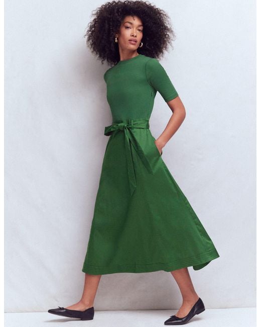 Boden Green Crew Neck Mix Media Dress