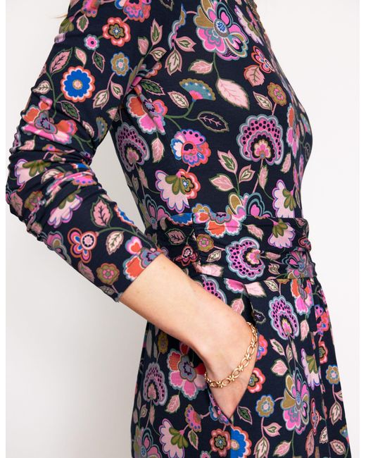 Boden Purple Amelie Long Sleeve Midi Dress Regal, Lotus Stamp