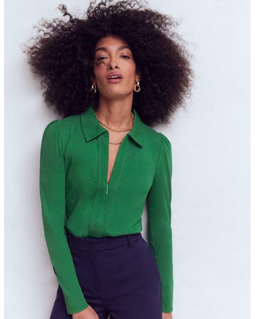 Boden Green Zip Collar Supersoft Top