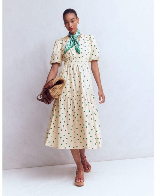 Boden Metallic Irene Puff Sleeve Cotton Dress
