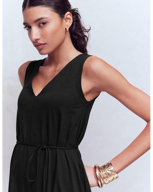 Boden Black Mia V-Neck Jersey Midi Dress